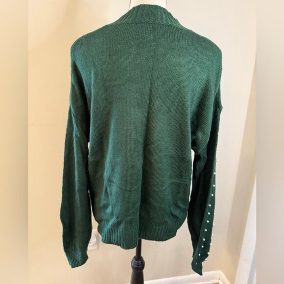 Viva Boutique forest green sweater pearl embellishments long sleeves crewneck M - Picture 3 of 11